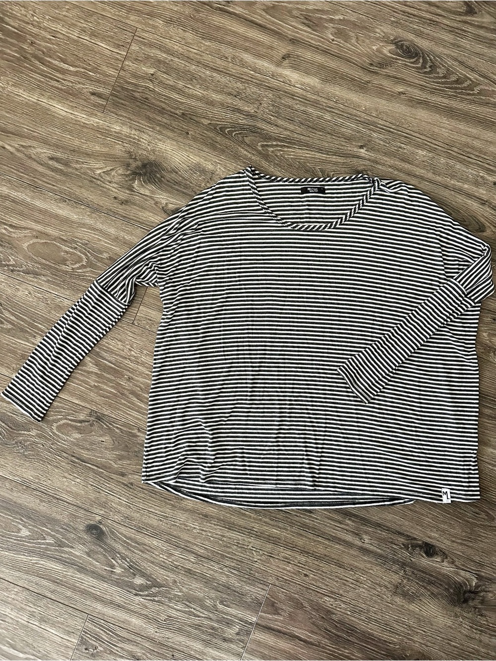 Michael Lauren Oversized Dark Gray & White Striped Long Sleeved Top